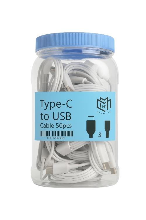 Bulk Jar 50 Pack Type-C to USB Charging Cables White